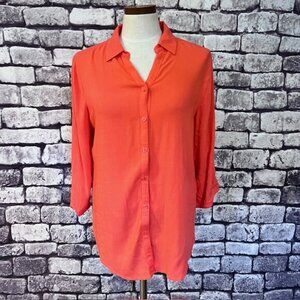 Chico's Orange V-Neck Button Down Blouse Size M